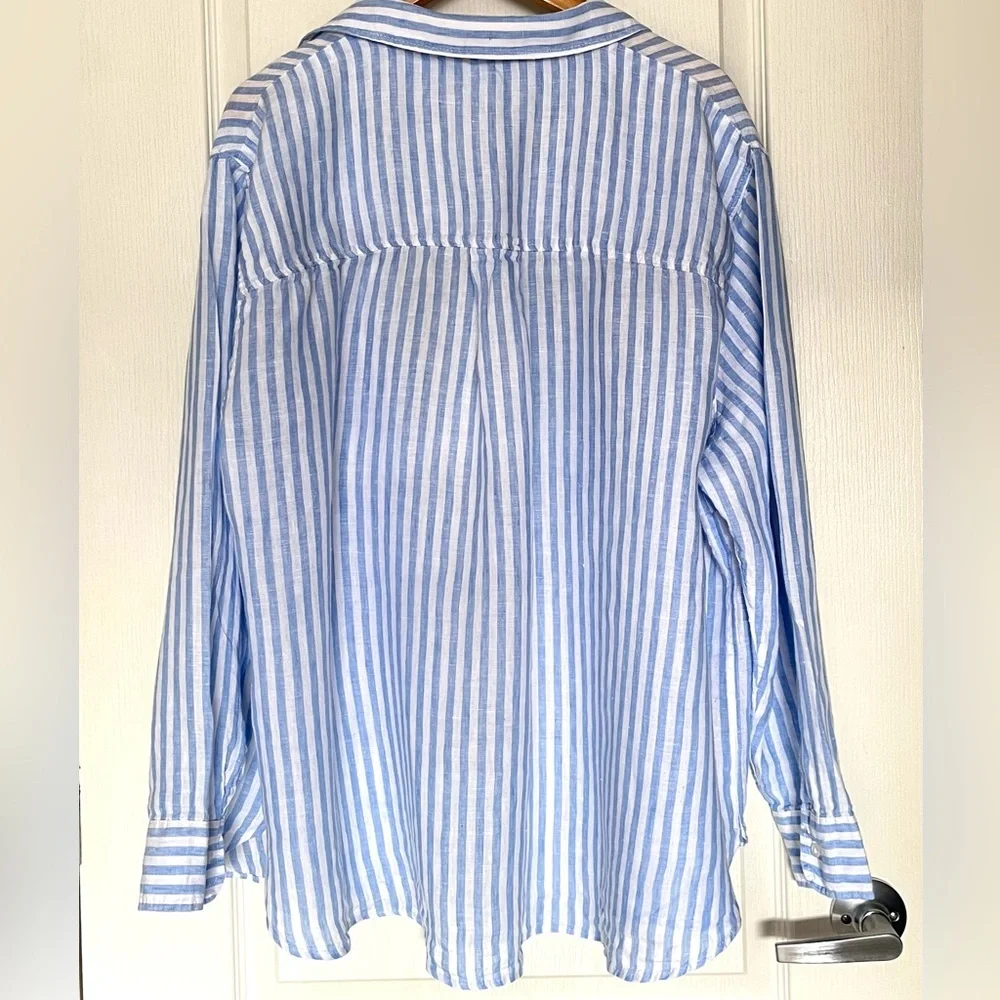 H&M 100% Linen Striped Button Down Shirt XXL Coastal Grandma Oversized Vacation - Picture 5 of 15